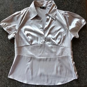 Gorgeous AGB Silver Blouse Pearl Buttons Sz XL